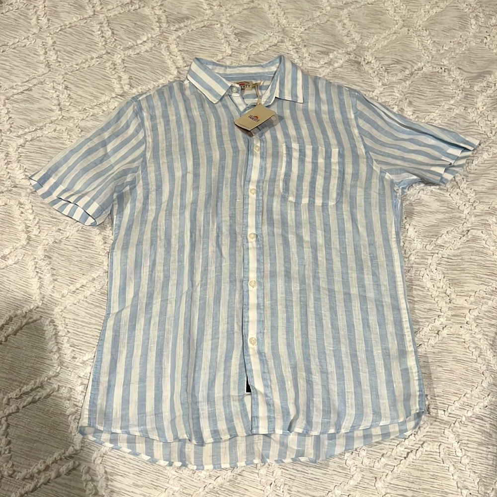 NWT - Faherty Mens Linen Button Up Shirt - Medium